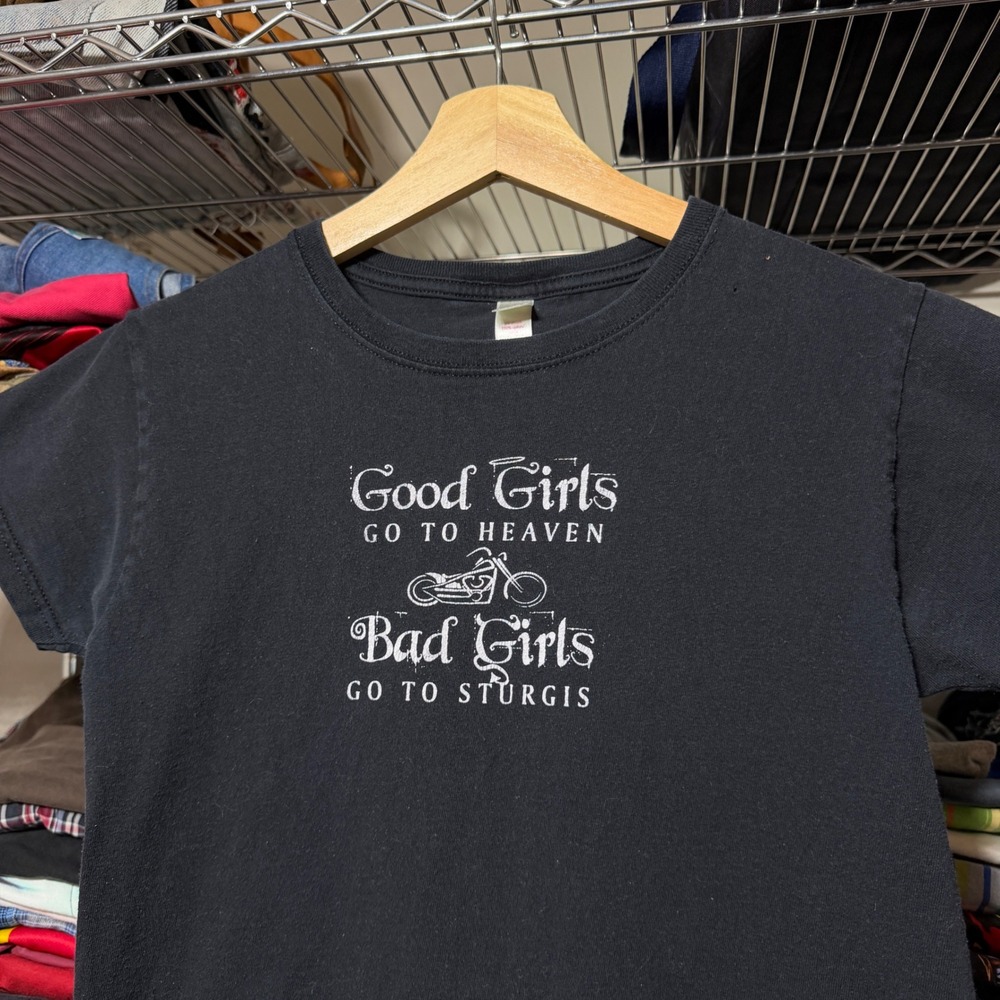 VTG Motorcycle Good Girls Bad Girls Go To Sturgis T-Shirt Women S Black Biker